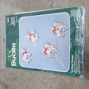 Bucilla Kit #82008, Fantasy Friends, Jeweled Stitchery Ornaments, Christmas